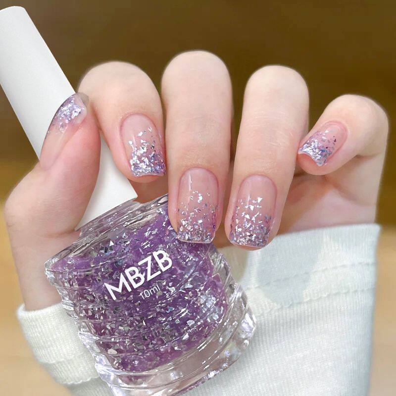 水性美甲无味可撕可剥免烤渐变亮片透明闪闪紫闪粉指甲油显白速干