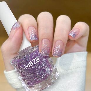 水性美甲无味可撕可剥免烤渐变亮片透明闪闪紫闪粉指甲油显白速干