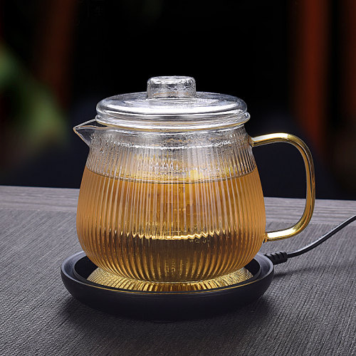 保温底座加热玻璃茶壶竖纹水杯