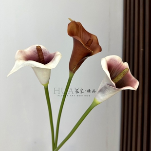 花艺精品 仿真花马蹄莲手感PU白色紫色海芋百合软装拍摄家居摆饰