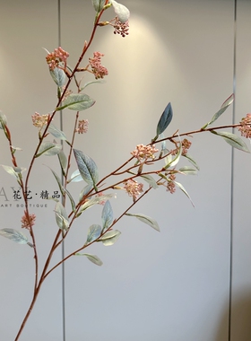 轻盈高枝插花灰绿色小树叶野浆果米子果仿真花植物手捧花素材吊钟