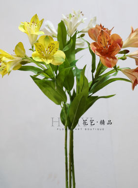 多色仿真百合花束萱草花高枝小火焰百合德国兰家居装饰摆件插花