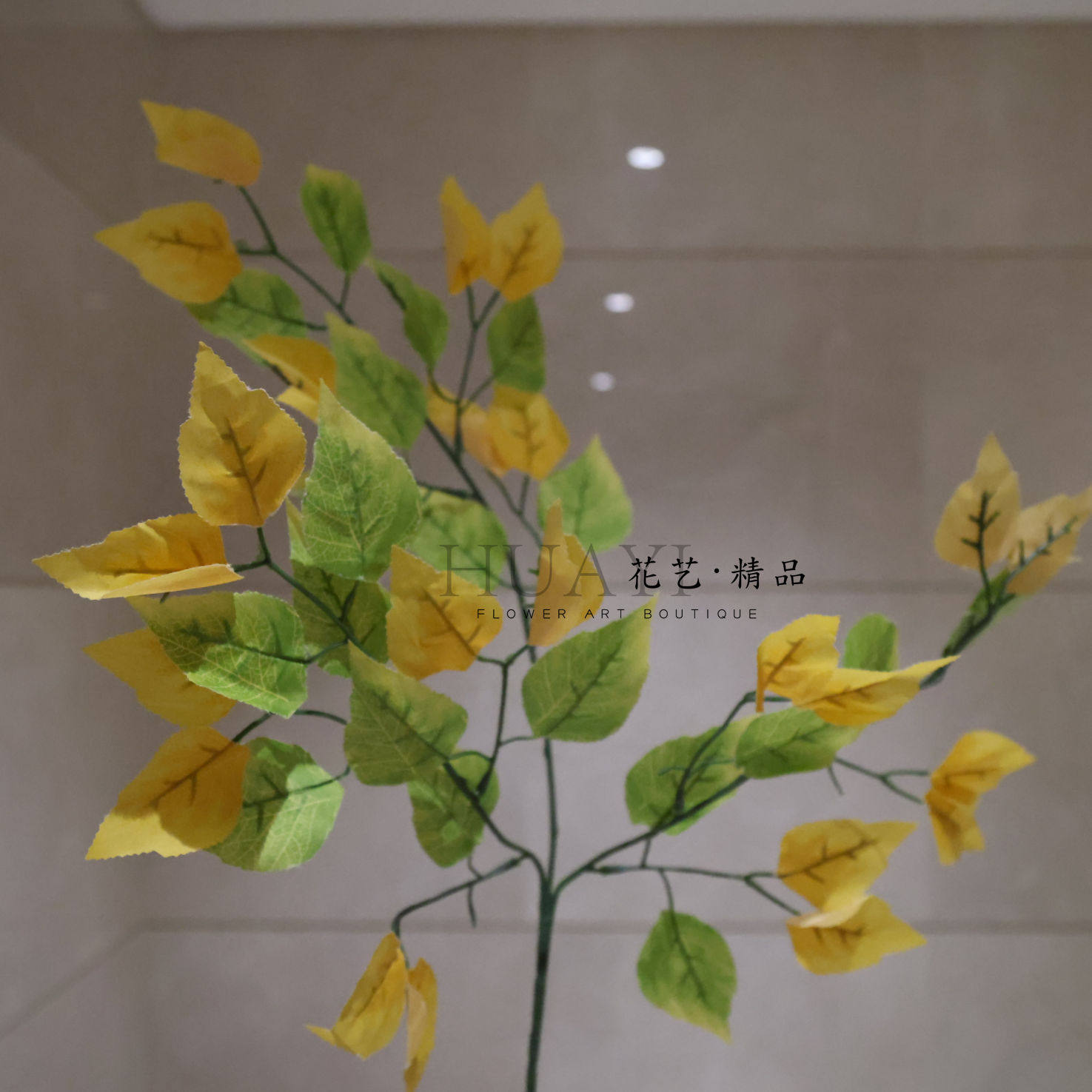 渐变色叶材户外大树装饰绿叶树叶仿真乌桕叶胡杨叶植物造景叶子