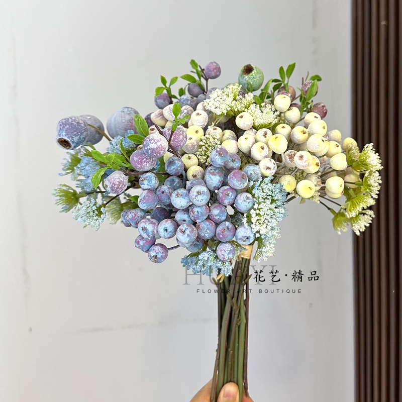 捆扎把束仿真花假花野浆果发财果冬青果玄关卧室装饰摆件原创花