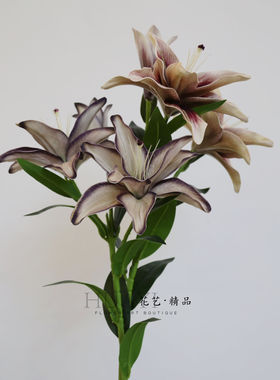 仿真百合花单支紫色系家居装饰插花摆件优雅气质假花复瓣百合