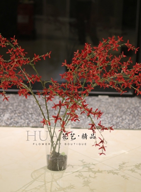 中式秀禾风红色仿真花婚礼装饰摆件树枝条连翘花酒店大堂迎春花