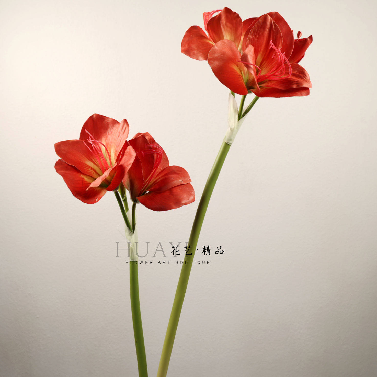 红色百合花仿真花君子兰朱顶红单支插花家居装饰花艺摆件客厅造景