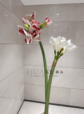 手感保湿仿真百合花单支朱顶红插花家居装饰摆件假花淡雅轻奢风