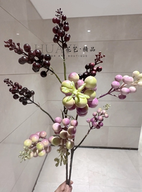 仿真黑加仑红果白果花艺浆果枝条北欧风格家居装饰插花拍摄道具