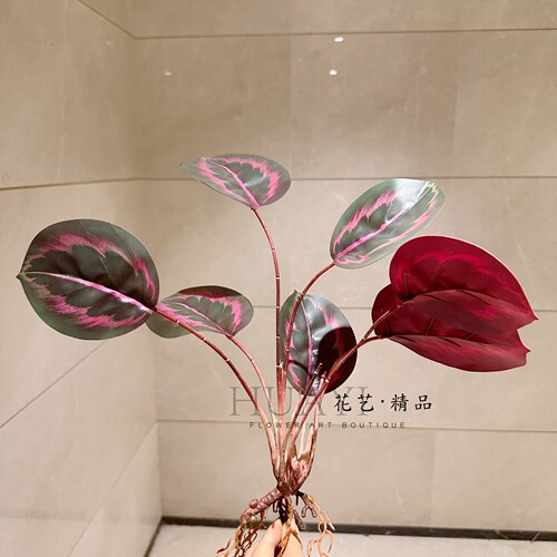 仿真绿植红叶榕室内装饰摆件青苹果叶彩芋叶植物假花龟背竹