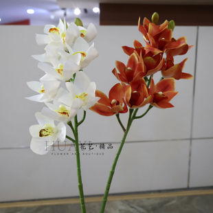 仿真兰花单支装饰花白色橙色家居客厅摆件惠兰蕙兰慧兰中古风