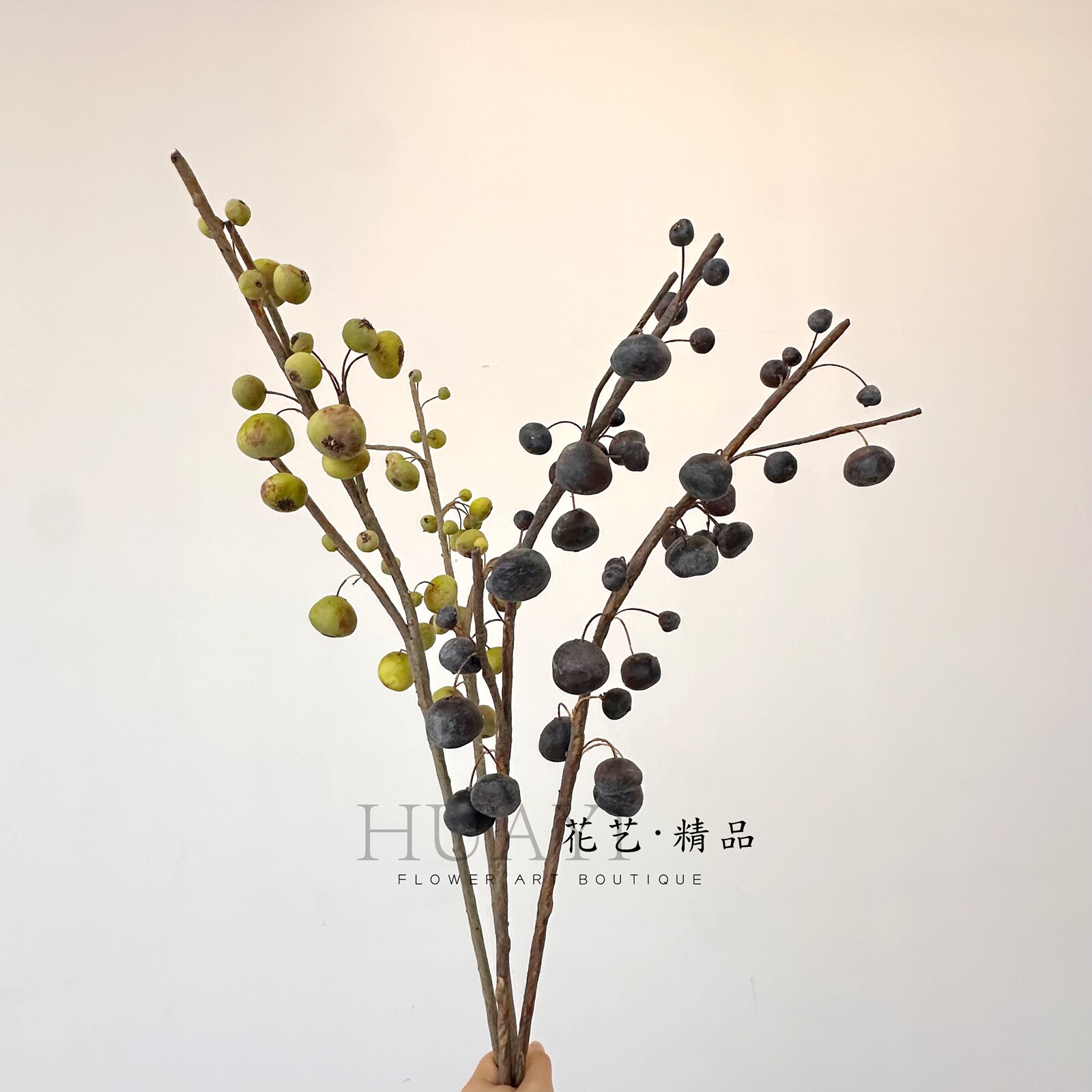 枯枝果枝条仿真无花果插花线条型野果浆果家居装饰花艺室内摆件