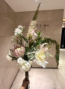 仿真花束帝王花针垫菊混搭客厅装饰花艺摆件家居花瓶插花