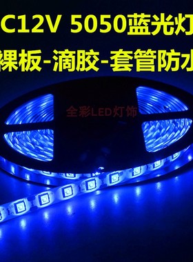 LED蓝色灯带12V24V伏60珠5050蓝光酒吧KTV吊顶户外套管防水软灯条