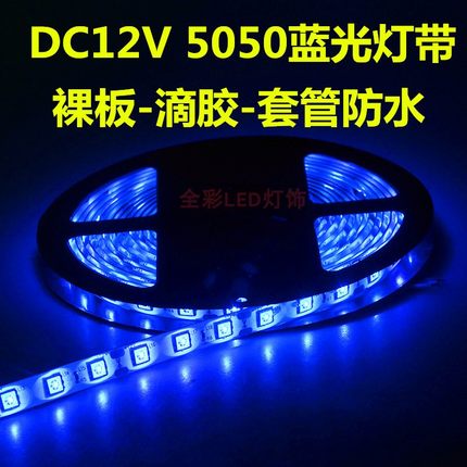 LED蓝色灯带12V24V伏60珠5050蓝光酒吧KTV吊顶户外套管防水软灯条