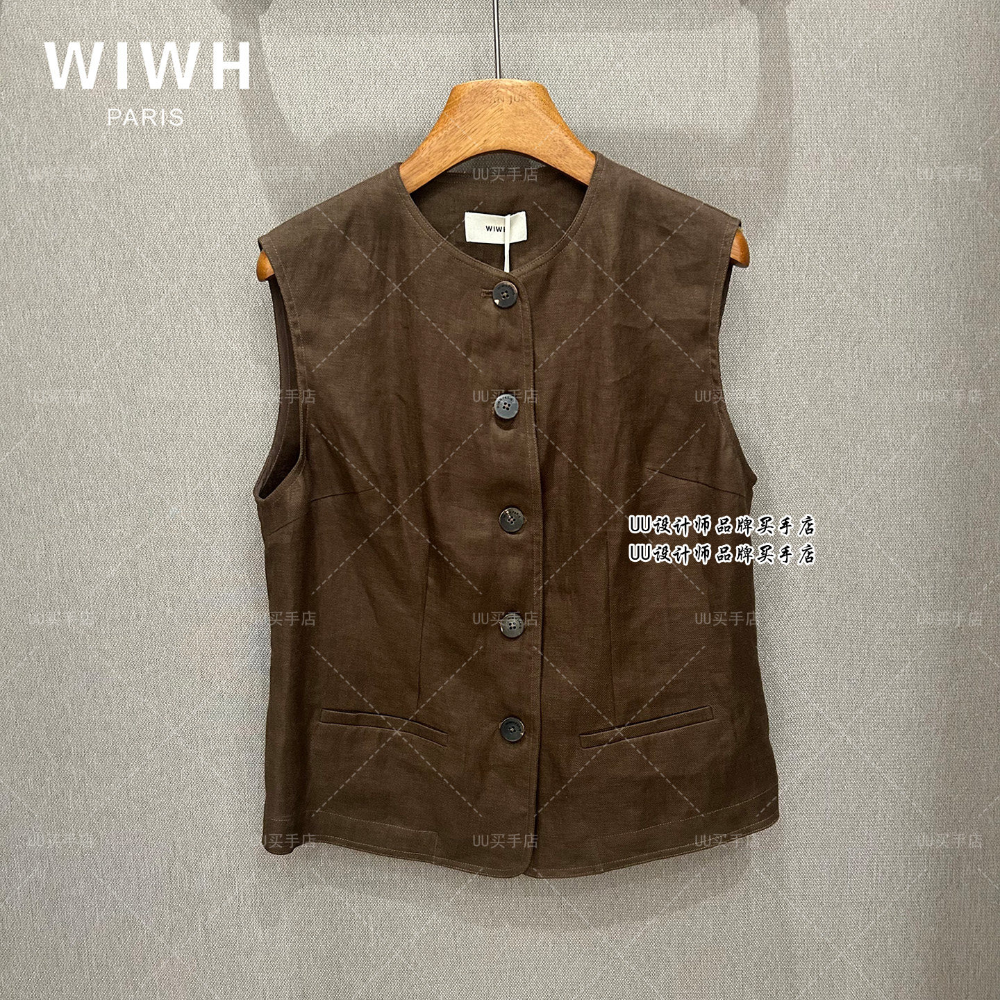 WIWH | 正品实拍女装 设计师品牌 26夏装亚麻咖色 马甲 WHHV3E052
