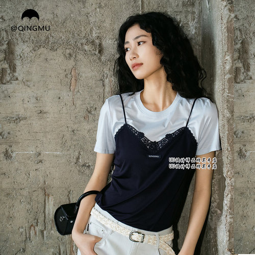 QINGMU | 轻慕 正品专柜 设计师品牌 26春夏 吊带假两件 短袖T恤
