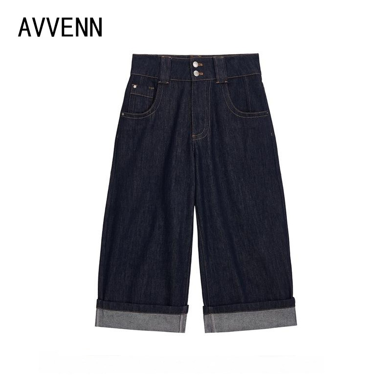 拍下立减 AVVENN | 正品26秋装 藏青复古八分牛仔裤AK91305586图片