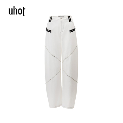 拍下改价 uhot | 诱货 女装 折扣 26夏装  铆钉弯刀裤 长裤 1K373