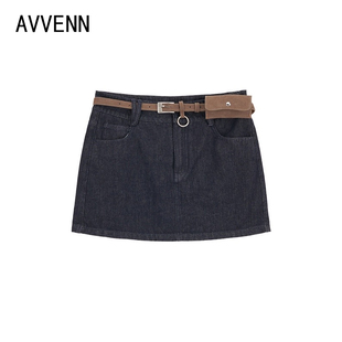 AVVENN | 正品专柜设计师26秋款 藏青牛仔短裙AK71502733