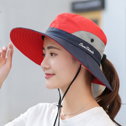 2025夏季女士户外遮阳帽马尾孔渔夫帽防晒太阳帽透气登山帽亲子款