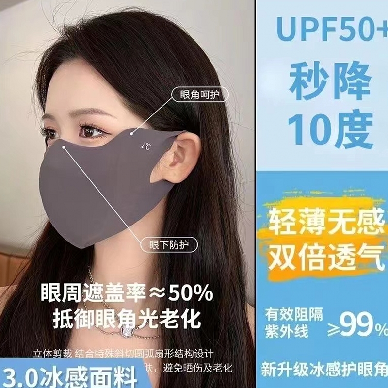 护眼角冰丝高颜值黑色防晒口罩女3d立体全脸防紫外线夏季面罩防嗮