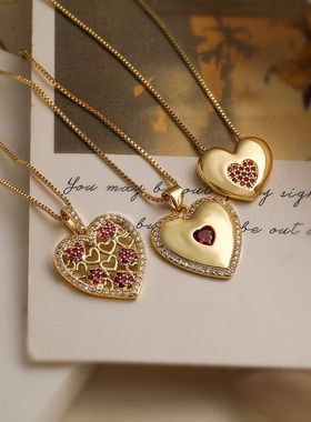 时尚精致铜镀18K金锆石爱心吊坠项链女INS简约个性百搭项饰