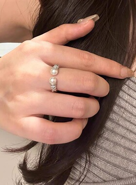 vintage中古风麻花珍珠戒指设计感轻奢高级质感开口戒百搭手饰女