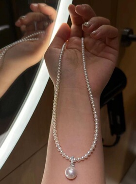 s925纯银奶嘴吊坠施家珍珠项链女高级感轻奢小众颈链百搭日常通勤