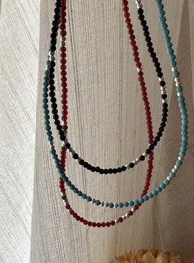 s925纯银fever同款串珠项链ins博主穿搭单品玛瑙松石可叠戴锁骨