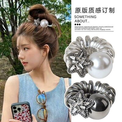韩国东大门星星水钻电话线发圈头饰女高马尾神器发绳气质皮筋发饰