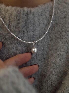 s925纯银珍珠项链女秋冬闪珠锁骨