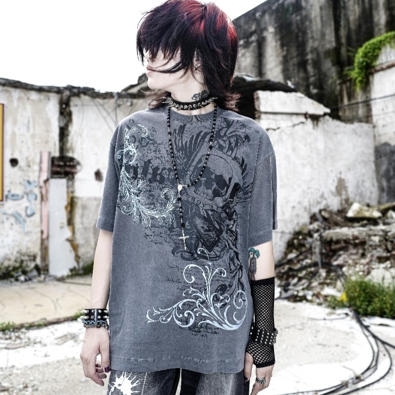 thumbnail for DON'T MAKE A FUSS, BIZZCUT, MILLENNIUM, ROCK, PUNK, SUBCULTURE, TOP, DARK SKULL, PRINT, SHORT SLEEVE T-SHIRT, MEN