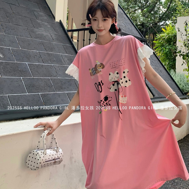 潘多拉女孩睡衣女夏短袖纯棉睡裙