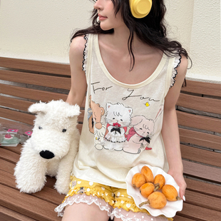 家居服套装 Gill 新品 睡衣女2025夏季 Aimar小熊家木耳花边背心短裤