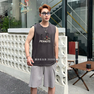 背心套装 潘多拉女孩睡衣夏季 短裤 男士 卡通史努比家居服夏6638 无袖