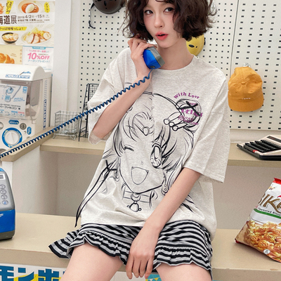 小熊家睡衣女款夏季可爱卡通美少女短袖短裤可外穿家居服套装新款