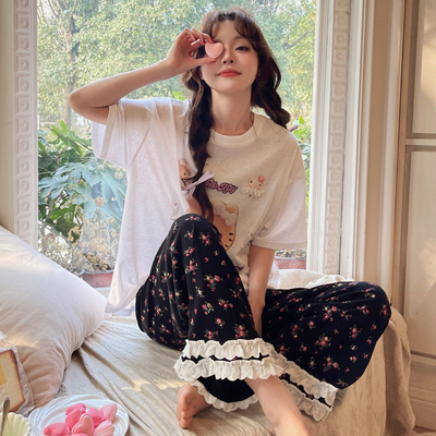 gillaimar甜美小碎花睡衣套装女