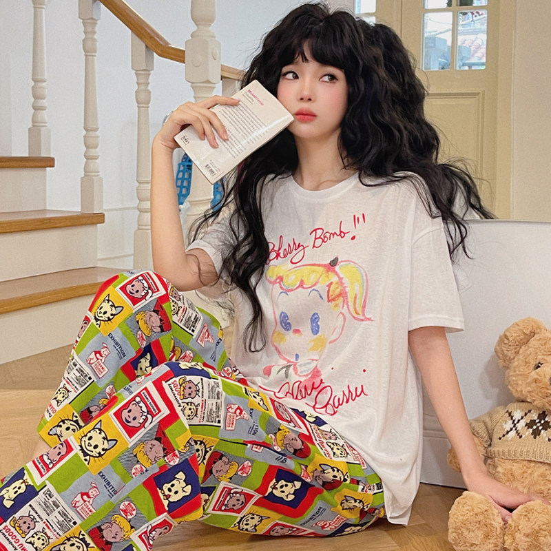 gillaimar睡衣女小熊家夏季可爱卡通原田治女孩家居服套装女7526