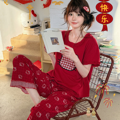 GillAimar小熊家红色睡衣女套装