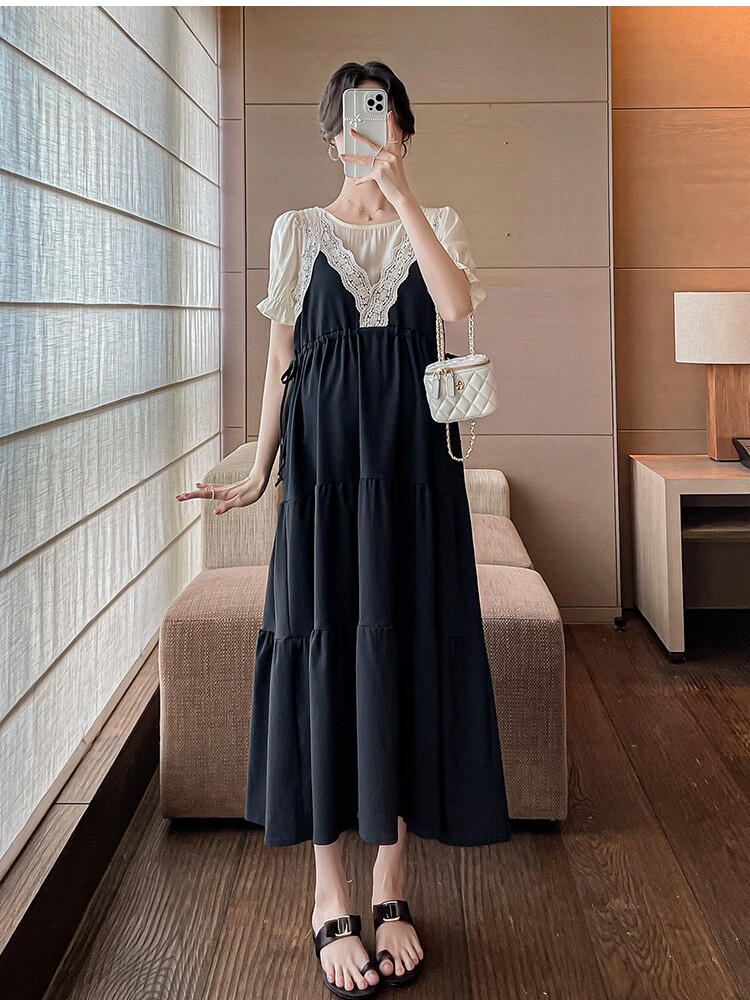 MATERNITY CLOTHES SUMMER CLOTHES FOREIGN STYLE SUMMER SHORT SLEEVES FASHION FAKES TWO MATERNITY DRESSES AGE REDUCTION THINNESS DRAWSTRING DRESSES TOPS