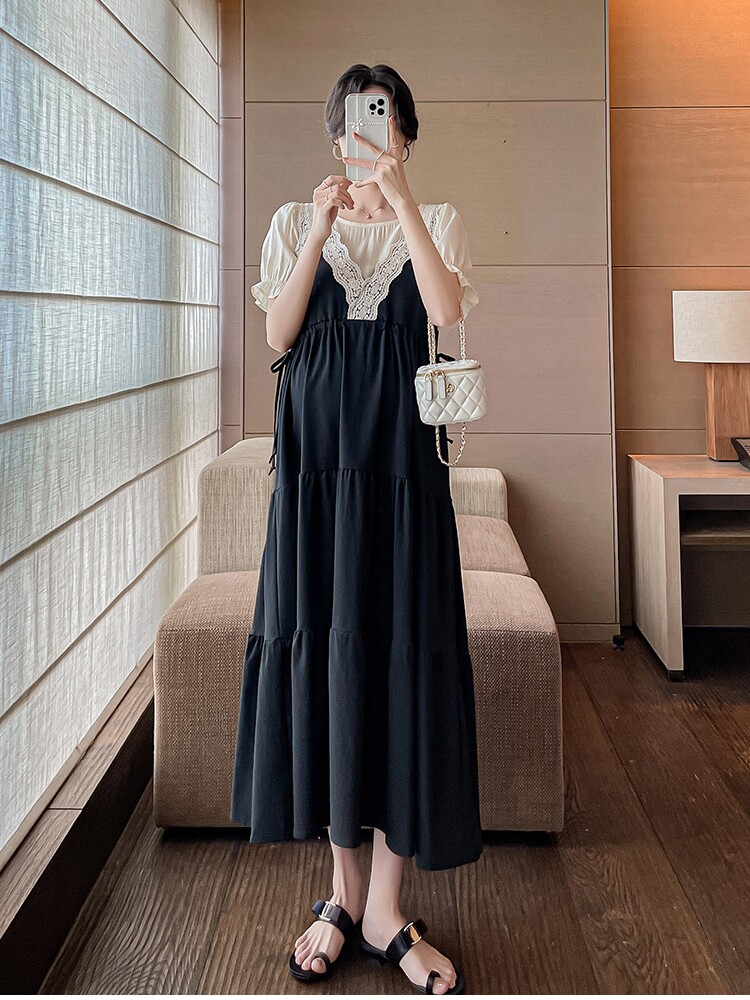 MATERNITY CLOTHES SUMMER CLOTHES FOREIGN STYLE SUMMER SHORT SLEEVES FASHION FAKES TWO MATERNITY DRESSES AGE REDUCTION THINNESS DRAWSTRING DRESSES TOPS