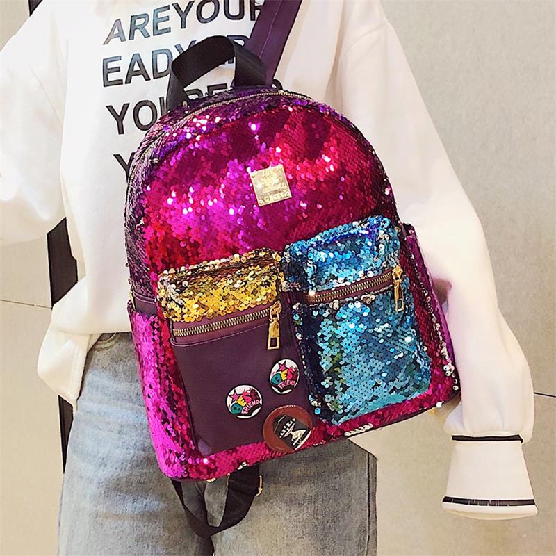 雙肩包包女2019秋冬新款時尚亮片撞色學生書包小清新少女旅行背包在類目 箱包皮具/熱銷女包/男包, 女士包袋中 - 來自Buy2taobao.com提供專業的淘寶代購服務