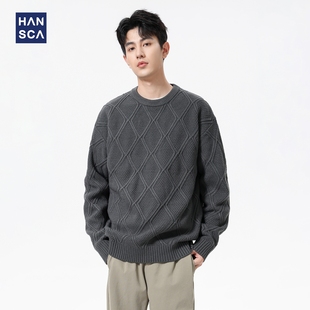 毛线衣 慵懒针织衫 hansca重磅仿羊绒圆领灰色毛衣男2025新款 秋冬季