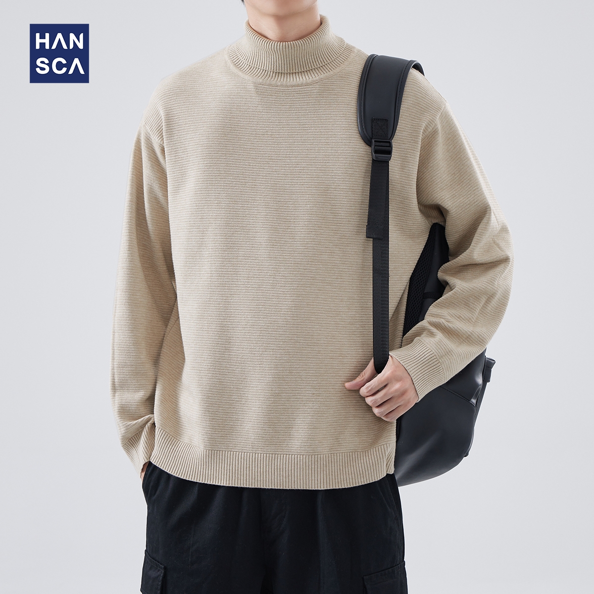 纯色可翻高领毛衣男士秋冬季潮牌