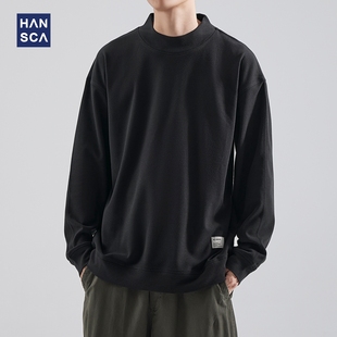 宽松简约复古纯色内搭打底衫 hansca t恤男2024秋季 半高领长袖 秋季