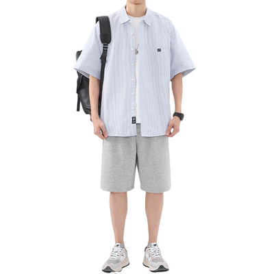 夏季套装条纹短袖衬休闲运动短裤