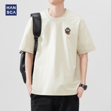 hansca 245g重磅美式短袖T恤男2025夏季新款潮牌卡通印花休闲上衣