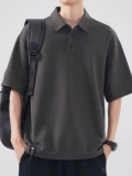 Летняя черная футболка polo для отдыха, короткий рукав, в американском стиле, свободный крой