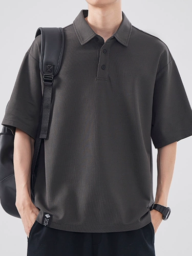 Летняя черная футболка polo для отдыха, короткий рукав, в американском стиле, свободный крой